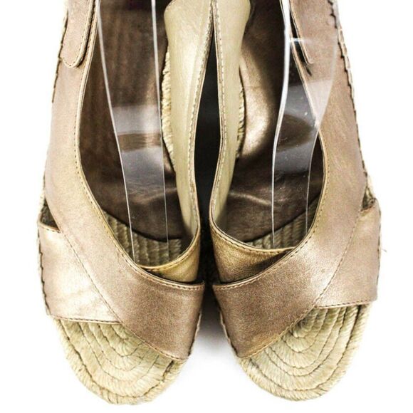 Pare Gabia Open Toe Gold Espadrille Wedges 9 - Picture 2 of 6